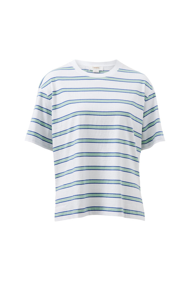 Stevie Slouchy Tee, WHITE/SEAFOAM STRIPE