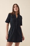 Utility Shirt Dress In Cotton Linen Blend, BLACK - alternate image 5