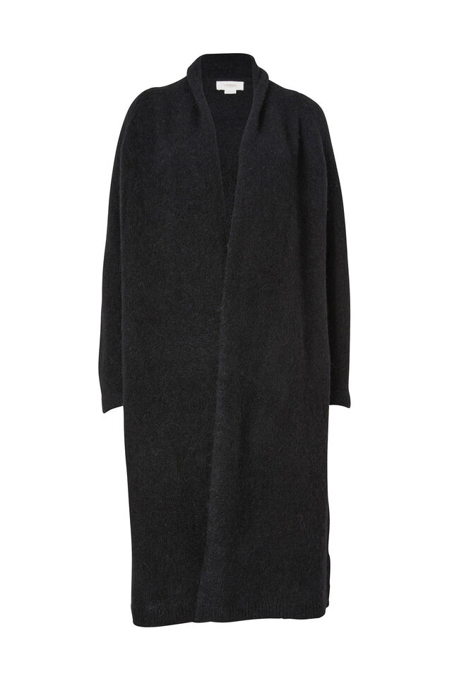 Longline Cardigan In Alpaca Wool Blend, BLACK