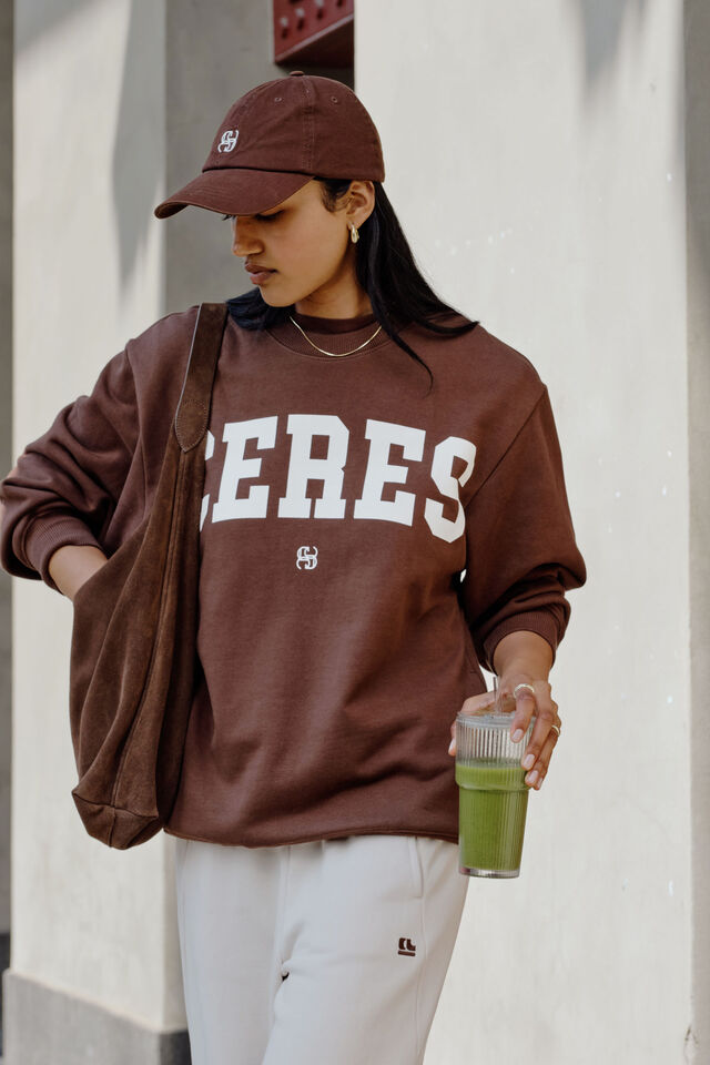 Isla Oversized Slouchy Crew, CHOCOLATE HERITAGE LOGO
