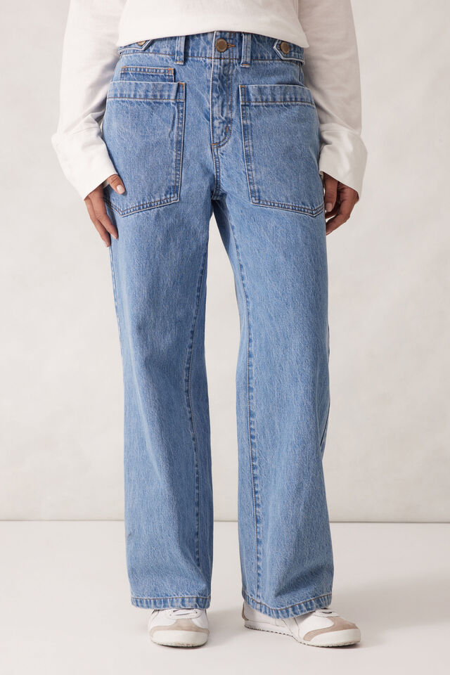 Relaxed Front Pocket Tab Jean, VINTAGE BLUE