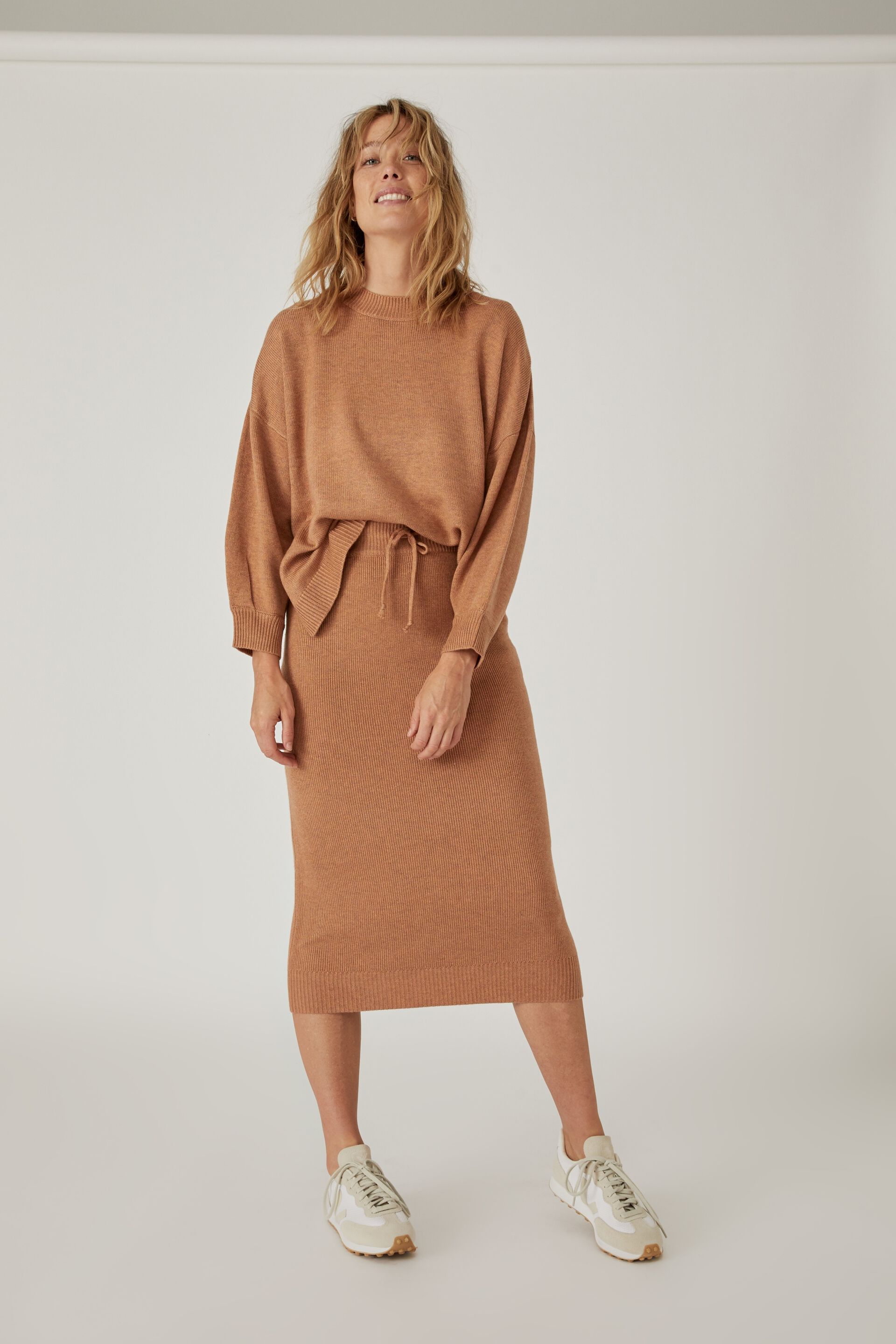 tan knit skirt