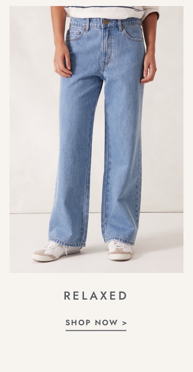 Shop relaxed leg jeans. Click to shop.