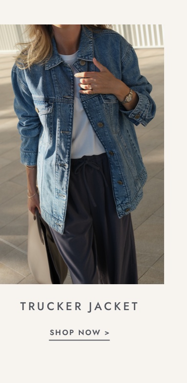 Shop denim jacket. Click to shop.