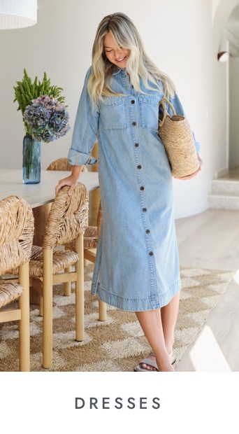 Denim dresses. Click to shop.