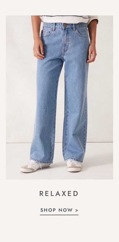 Shop relaxed leg jeans. Click to shop.