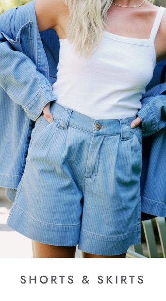 Denim shorts & skirts. Click to shop.