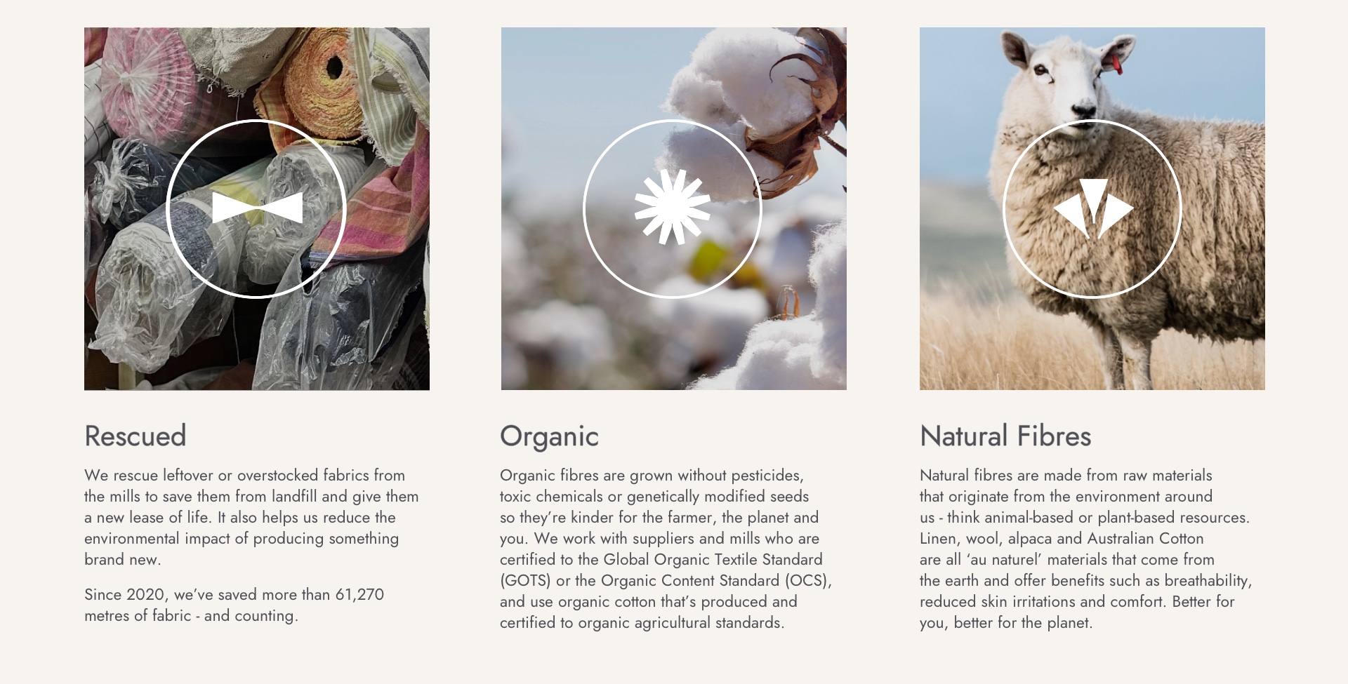 Deadstock fabrics, organic cotton and natural fibres are some of the responsible fabrics we use.