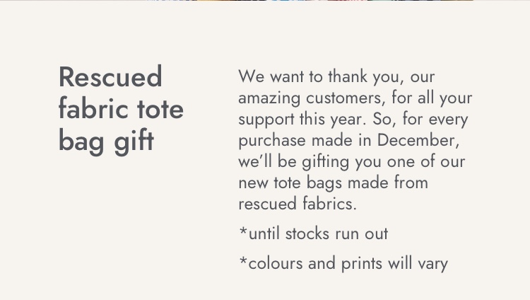 Rescued fabric tote bag gift, a thank you.