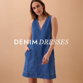 Denim dresses. Click to shop.