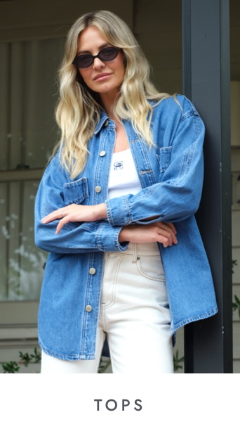 Denim tops. Click to shop.