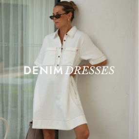 Denim dresses. Click to shop.