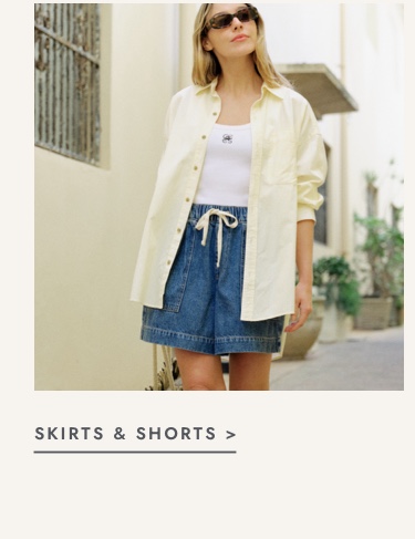 Denim skirts and shorts. Click to shop.